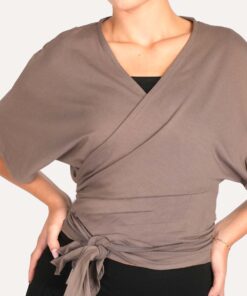 Overslag vest | Kimono-style | Taupe | Korte mouw