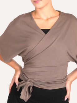 Overslag vest | Kimono-style | Taupe | Korte mouw