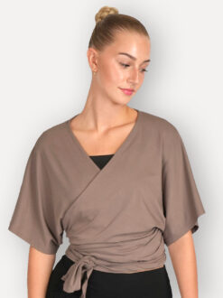 Alternative view of Overslag vest | Kimono-style | Taupe | Korte mouw
