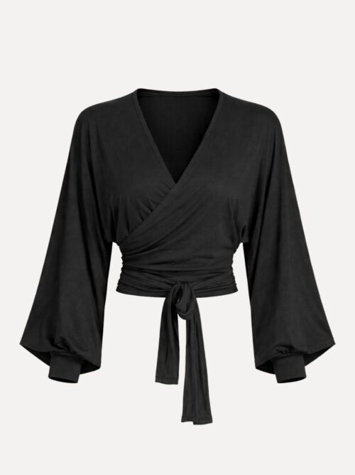 ballet- en yogavestje voor dames in zwart van bamboe voorzijde