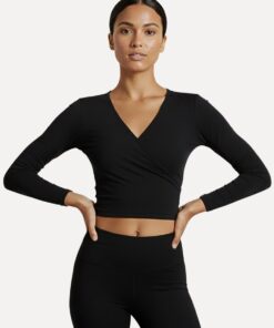 balletvestje in tactel met 7_8 mouwen pullover zwart model voorkant