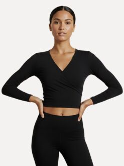 balletvestje in tactel met 7_8 mouwen pullover zwart model voorkant