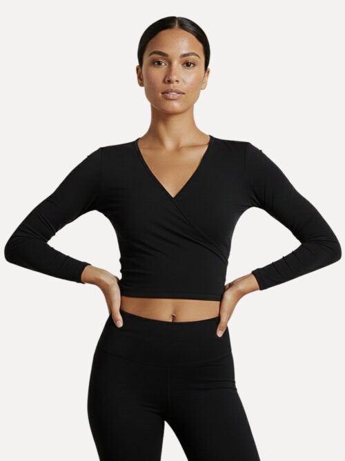 balletvestje in tactel met 7_8 mouwen pullover zwart model voorkant